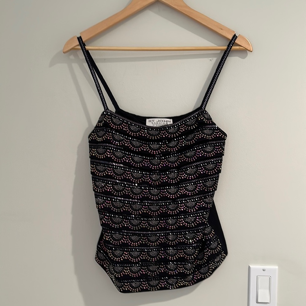 St. John Evening Top.  Black knit and Sparkling!  Sz 4.  Lined bust.